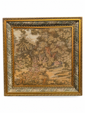 Vintage Framed English Garden Landscape Tapestry | Custom Gilt Frame | 28” x 28”