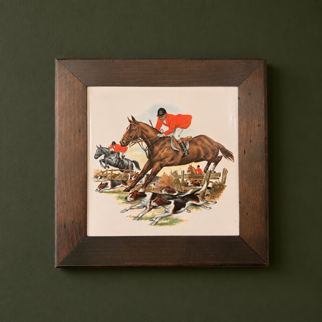 Vintage Hunt Scene Framed Ceramic Tile