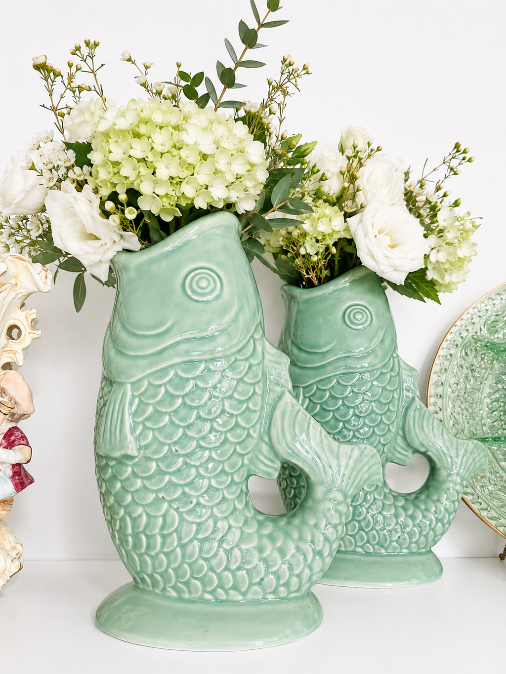 World Market Celadon Fish Vases – Set of 2 | Coastal Ceramic Décor