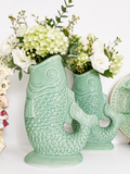 World Market Celadon Fish Vases – Set of 2 | Coastal Ceramic Décor