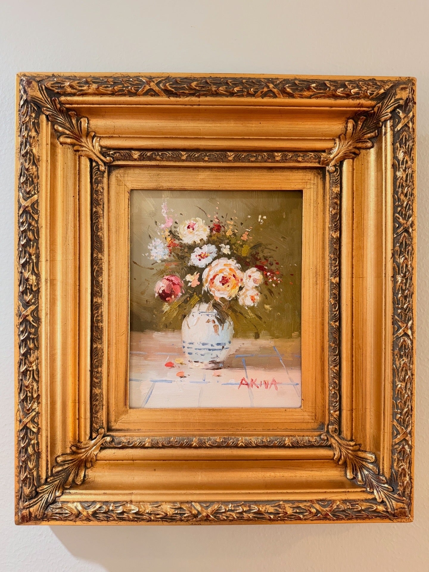 Original Florals in Vase Oil Painting with Gilded Frame
