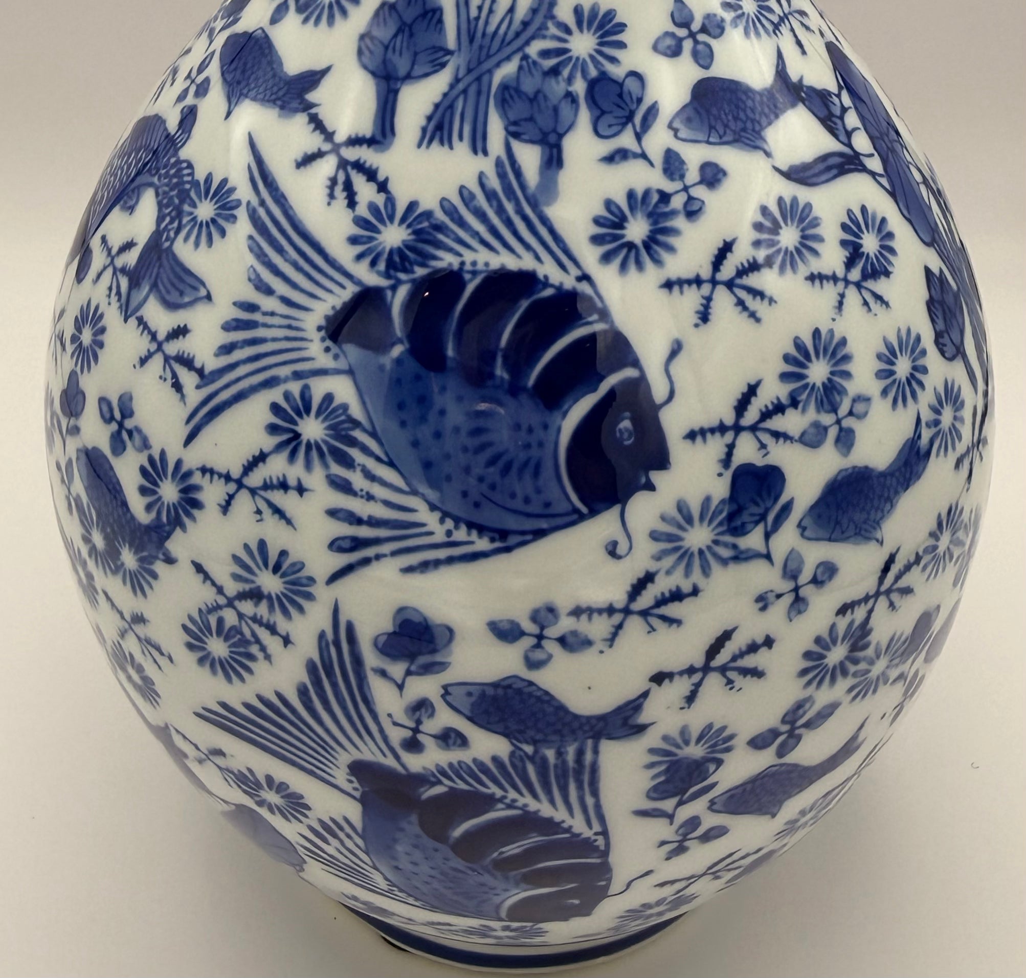 Blue & White Porcelain Fish & Lotus Vase