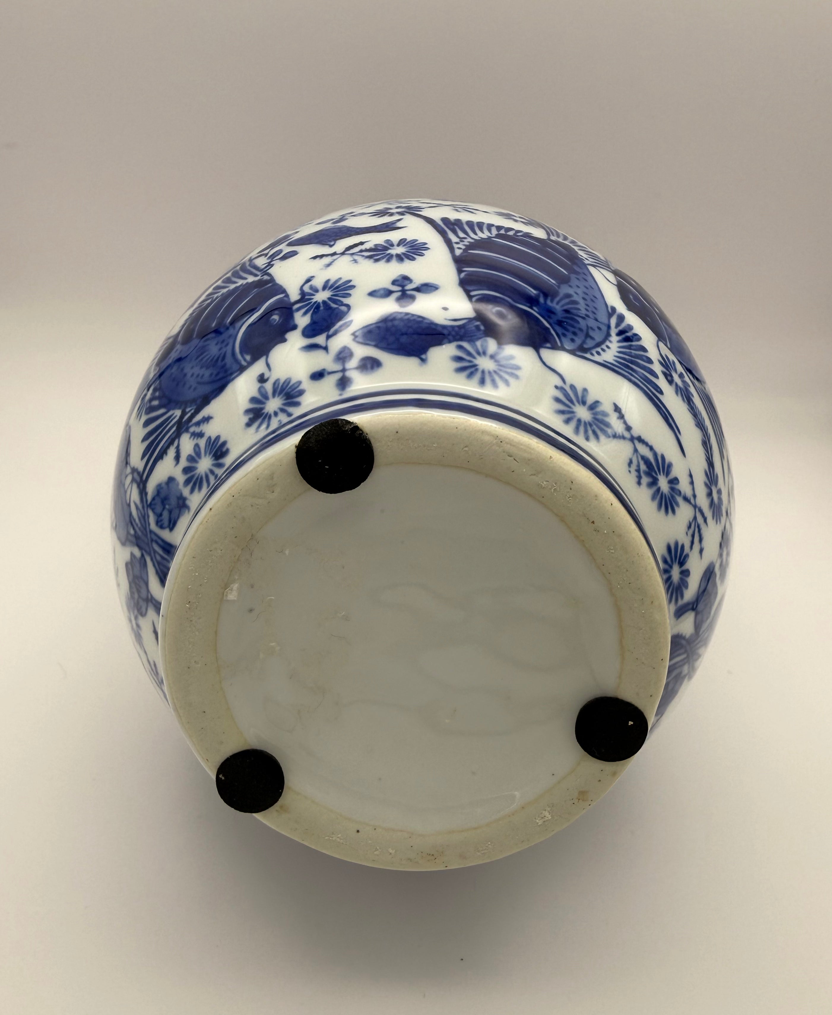 Blue & White Porcelain Fish & Lotus Vase