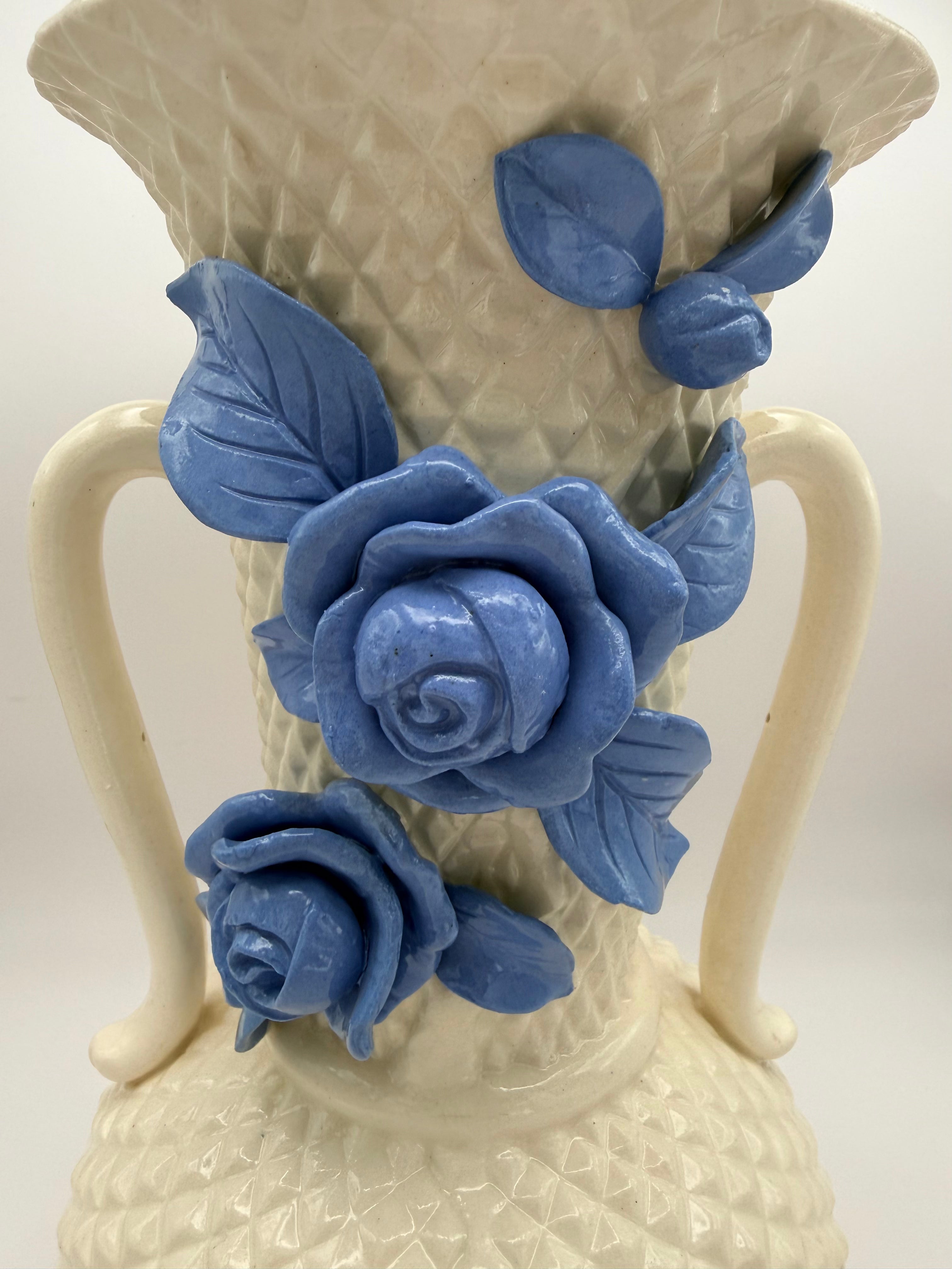 Vintage Moriyama Mori-Machi Japanese Blue Rose Vase
