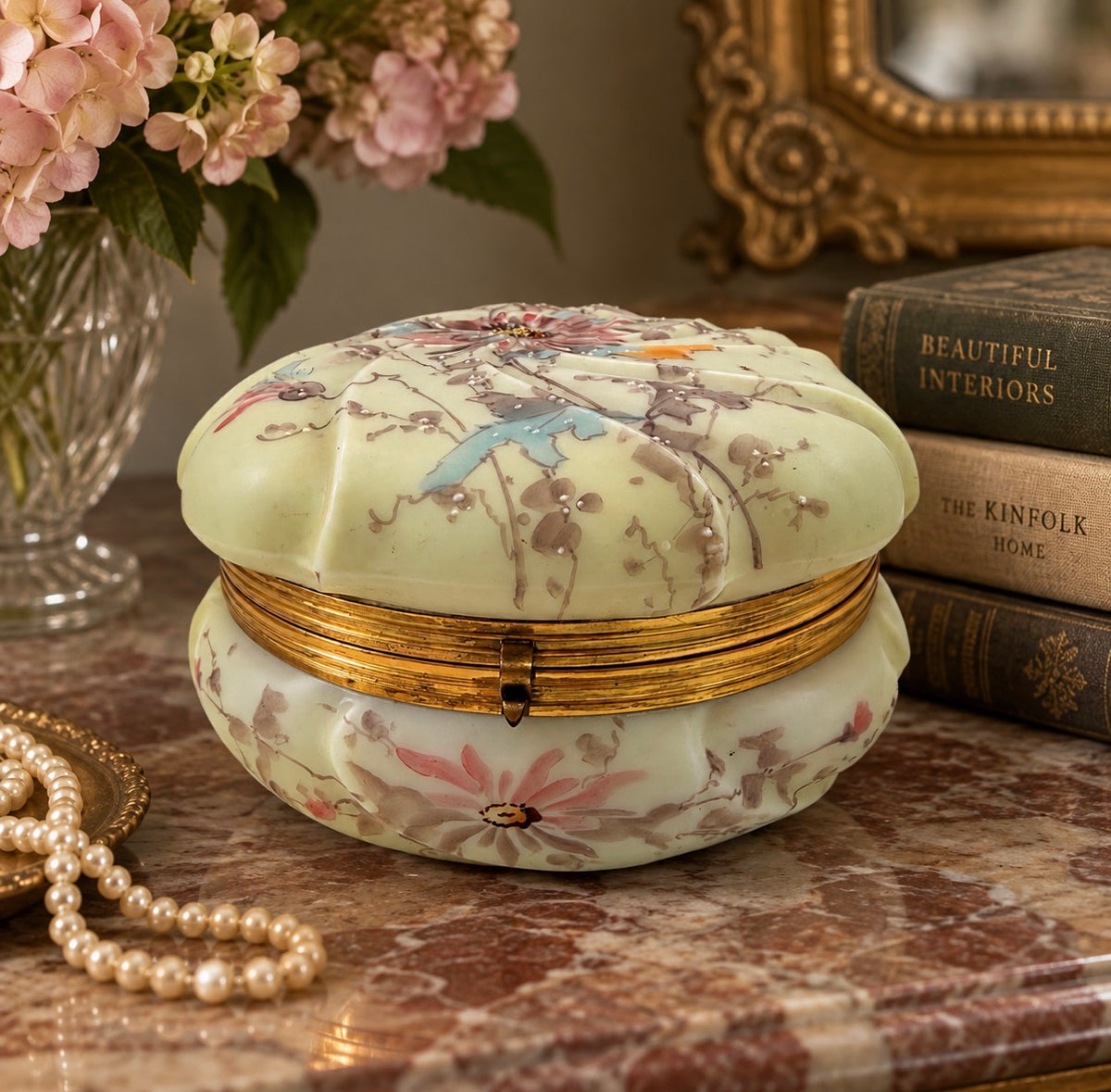 Antique C. F. Monroe Wave Crest Art Glass Dresser Box | c. 1900