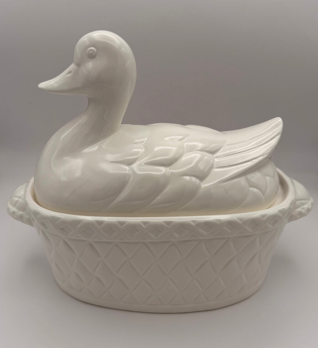 Vintage White Ceramic Duck Soup Tureen