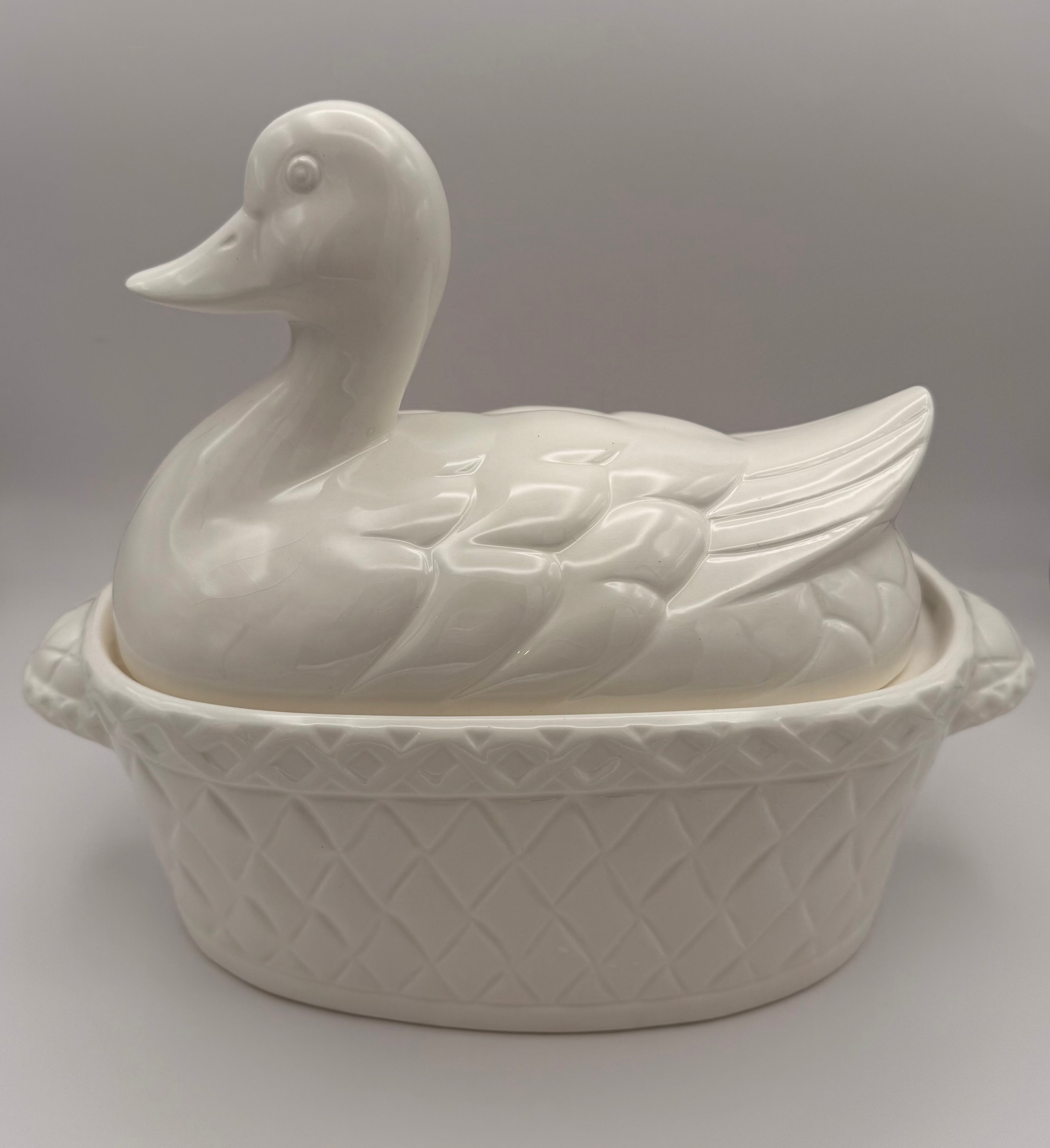 Vintage White Ceramic Duck Soup Tureen