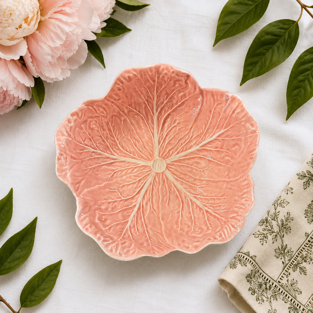 Vintage Bordallo Pinheiro Pink Majolica Cabbage Leaf Bowls (sold individually)| Made in Portugal
