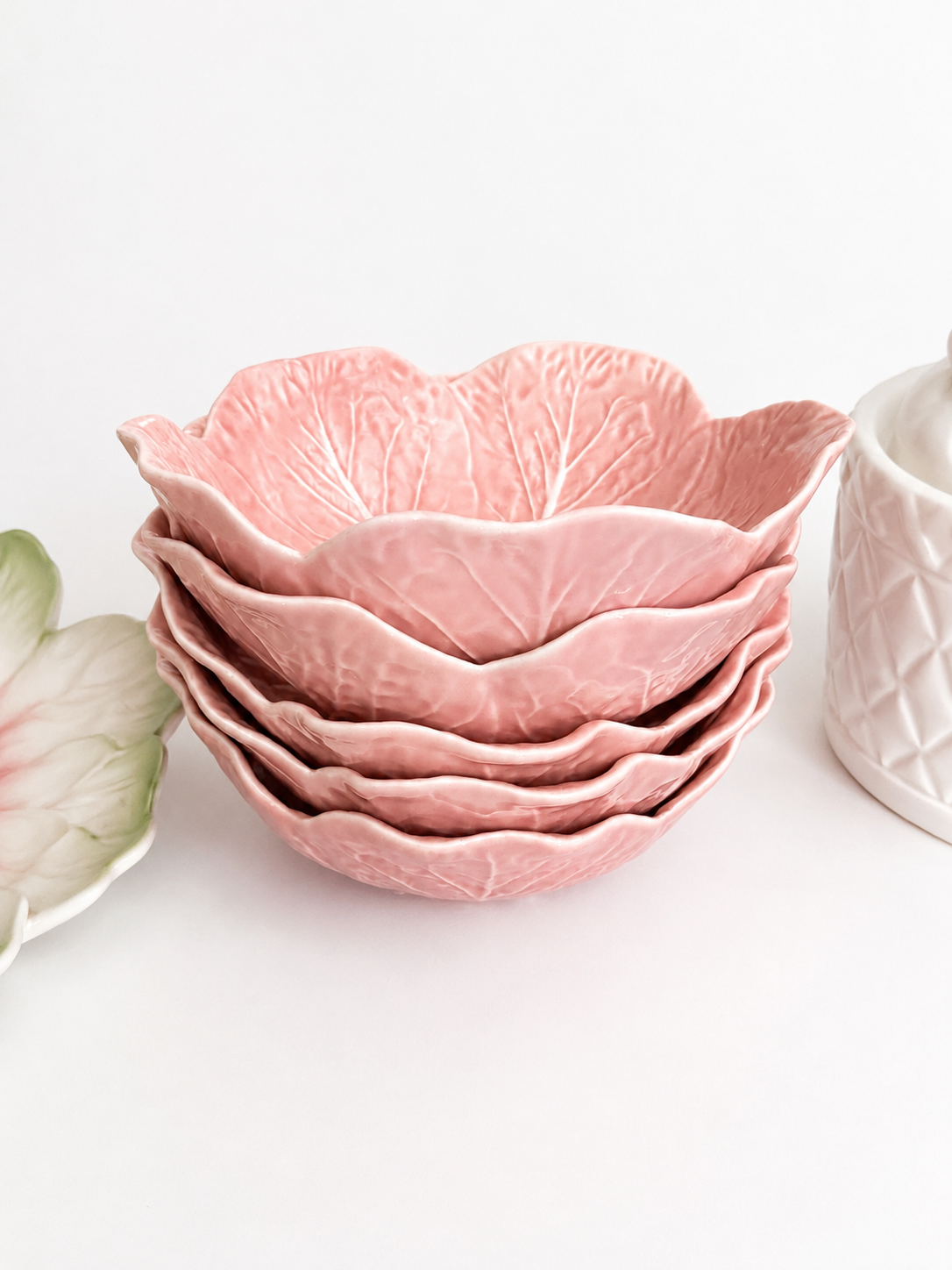 Vintage Bordallo Pinheiro Pink Majolica Cabbage Leaf Bowls (sold individually)| Made in Portugal