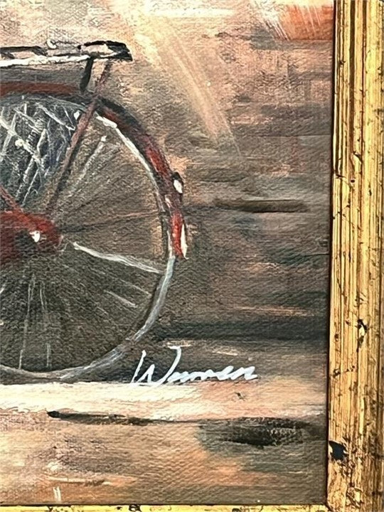 Warren Original Oil on Canvas – Bicycle with Flowers