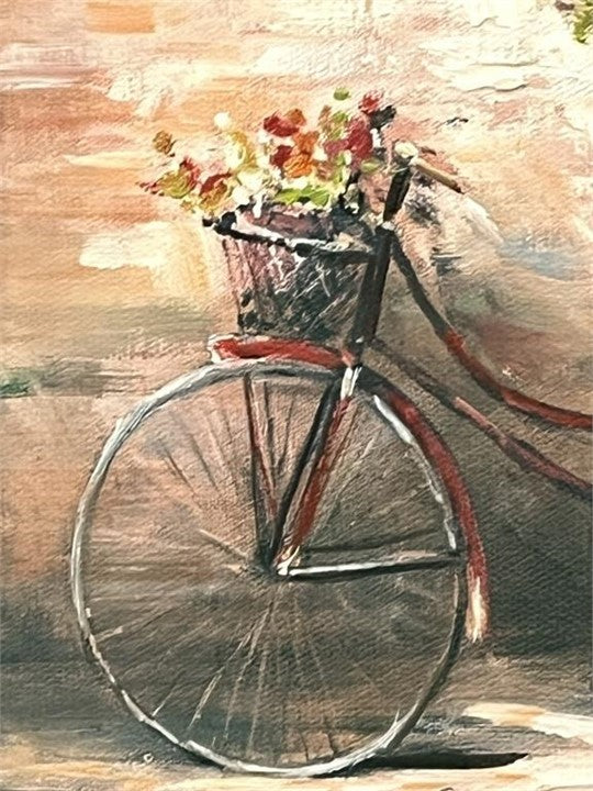 Warren Original Oil on Canvas – Bicycle with Flowers