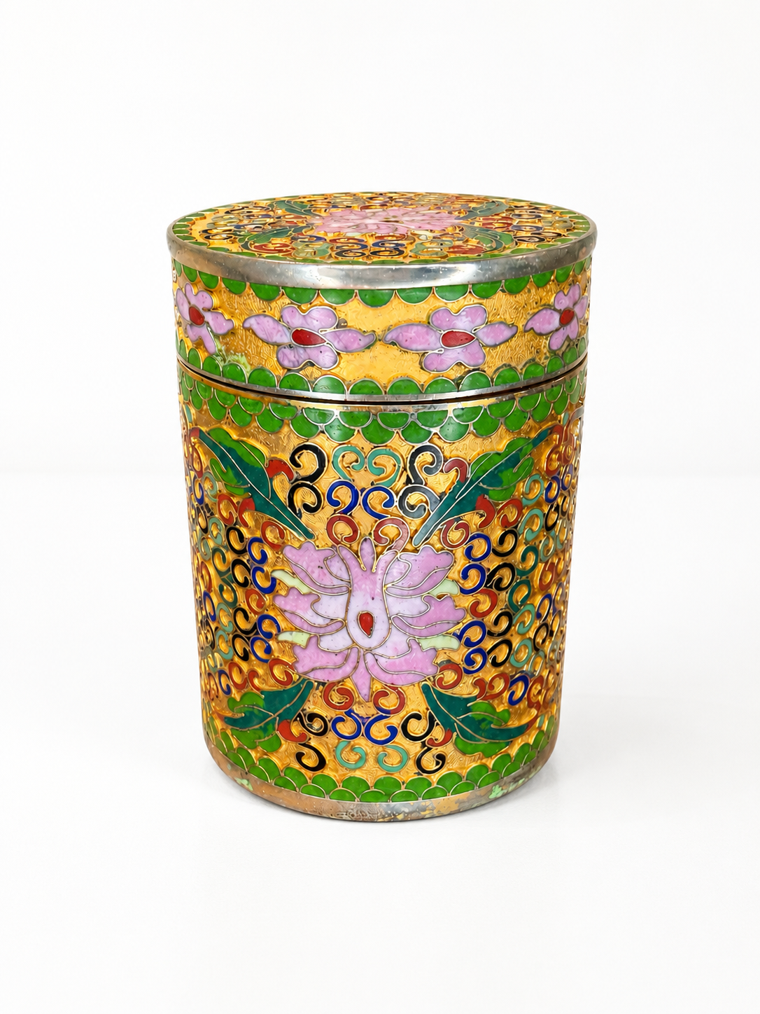 Vintage Cloisonné Enamel Tea Caddy with Turquoise Interior