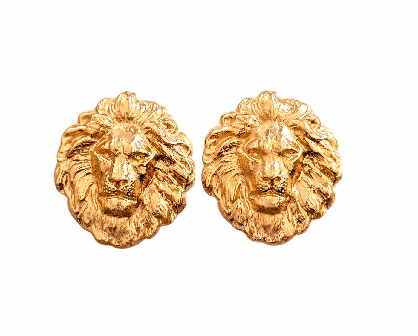 Vintage Gold-Tone Lion Head Stud Earrings