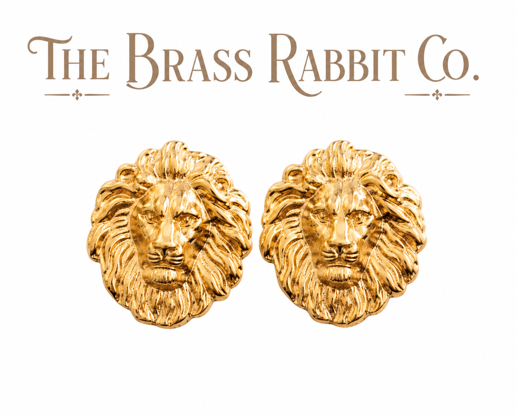 Vintage Gold-Tone Lion Head Stud Earrings