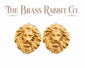 Vintage Gold-Tone Lion Head Stud Earrings