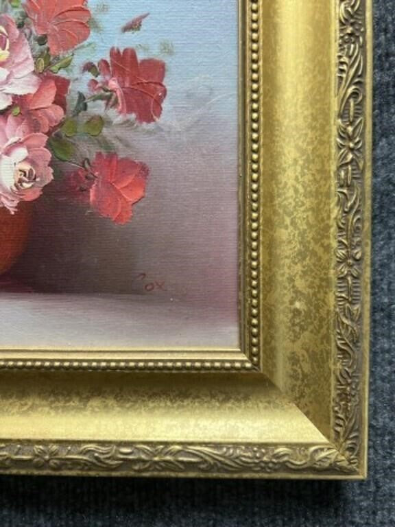 Vintage Original Floral Oil Painting by Cox in Ornate Gilt Frame | 14” x 12”