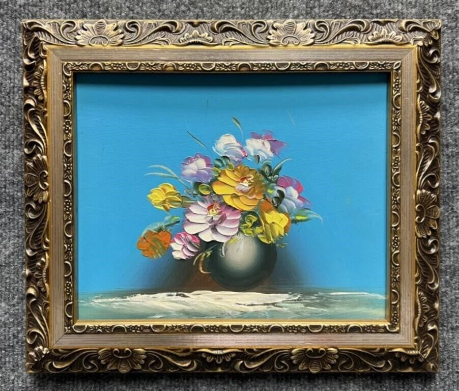 Vintage Original Oil Painting by Cox – Floral Still Life in Ornate Frame | 13” x 11”