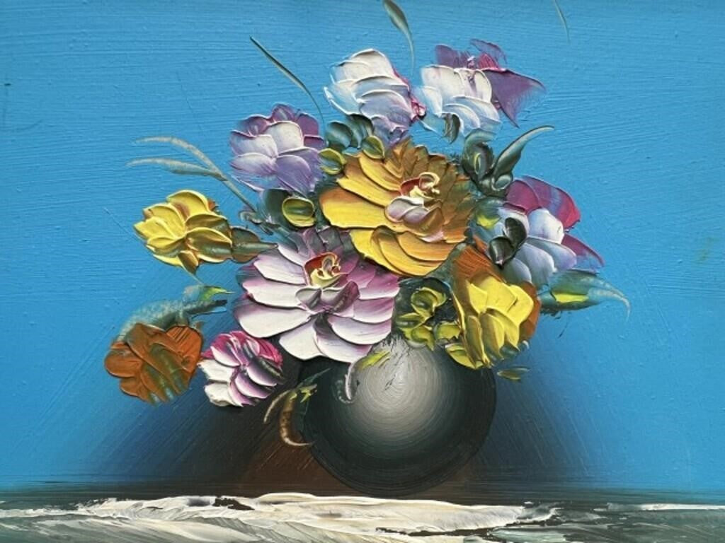 Vintage Original Oil Painting by Cox – Floral Still Life in Ornate Frame | 13” x 11”