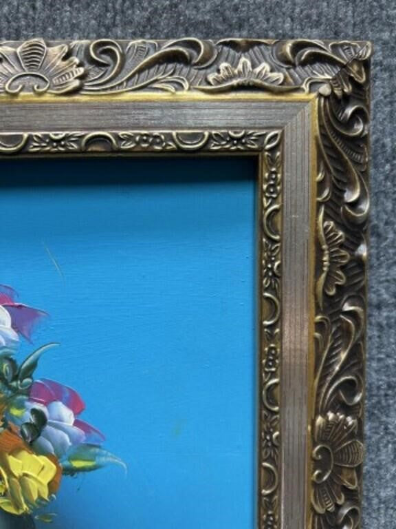 Vintage Original Oil Painting by Cox – Floral Still Life in Ornate Frame | 13” x 11”