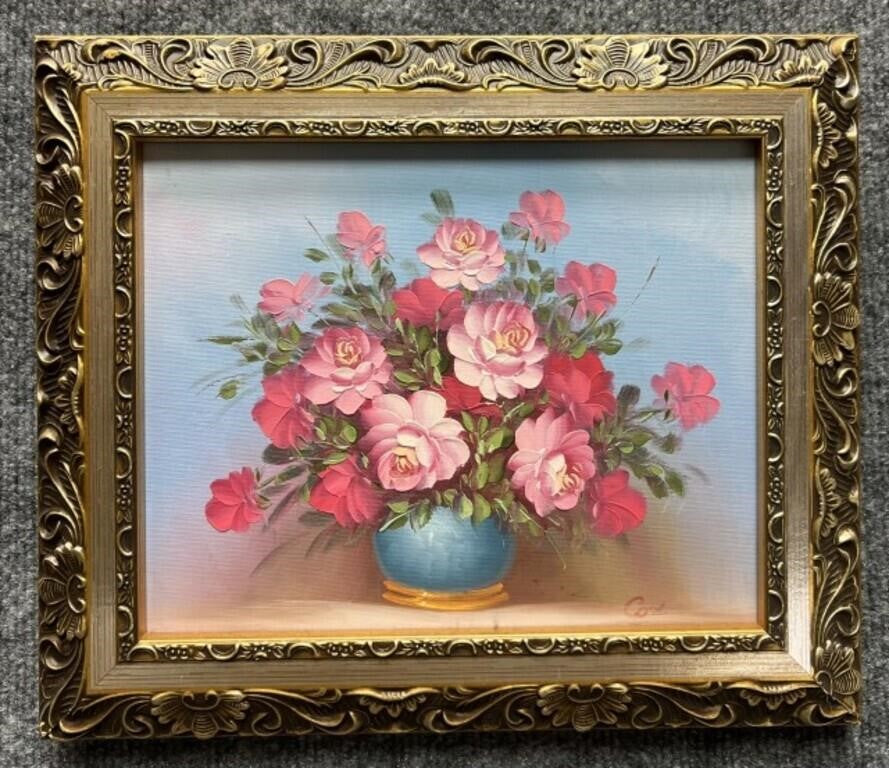 Vintage Original Floral Oil Painting by Cox in Ornate Gilt Frame | 13” x 11”
