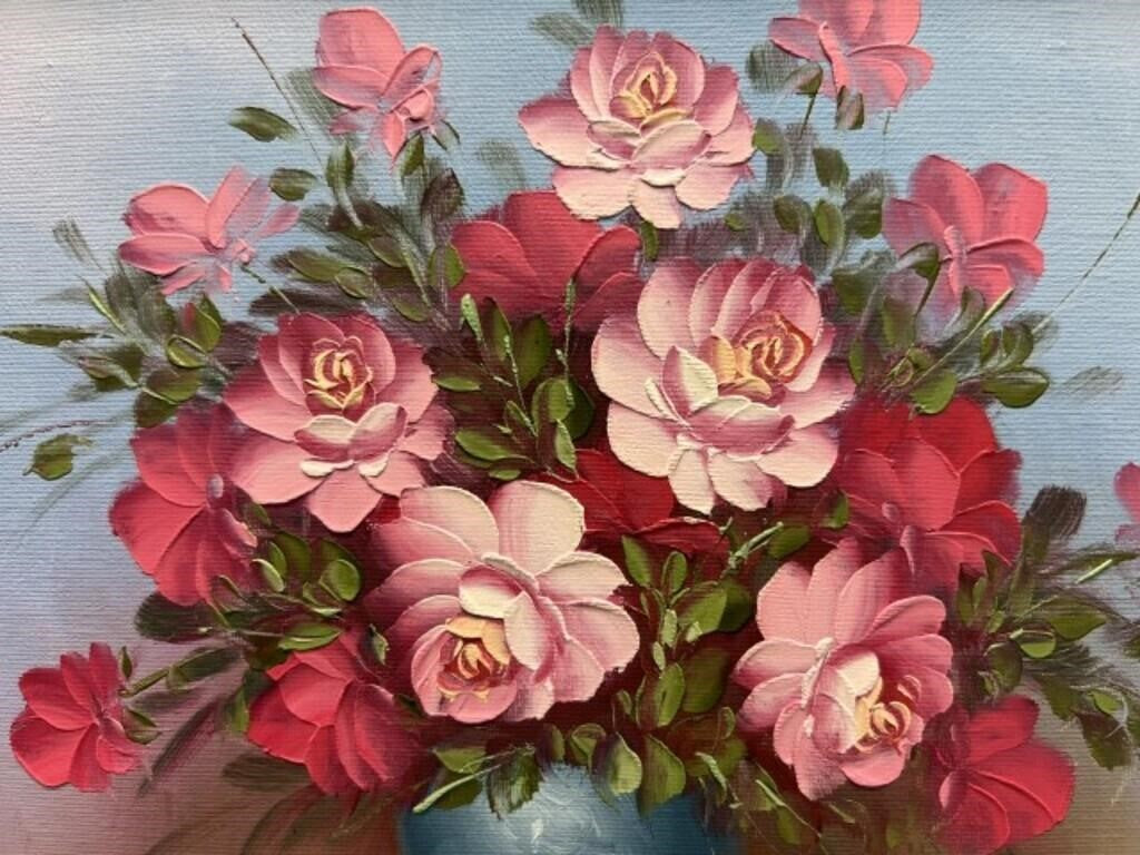 Vintage Original Floral Oil Painting by Cox in Ornate Gilt Frame | 13” x 11”