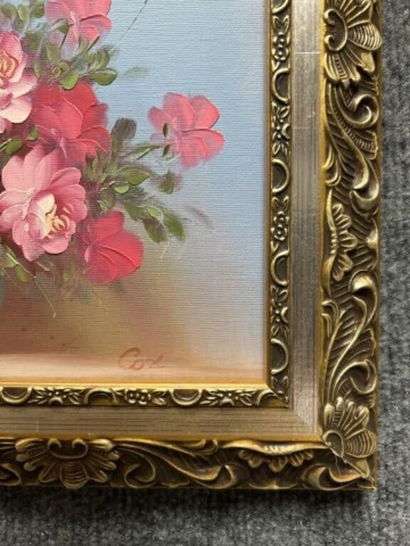 Vintage Original Floral Oil Painting by Cox in Ornate Gilt Frame | 13” x 11”