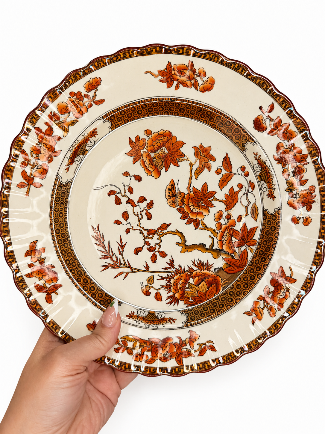 Antique Copeland Spode England “India Tree” Dinner Plate – Rust Orange Transferware – 10.25”
