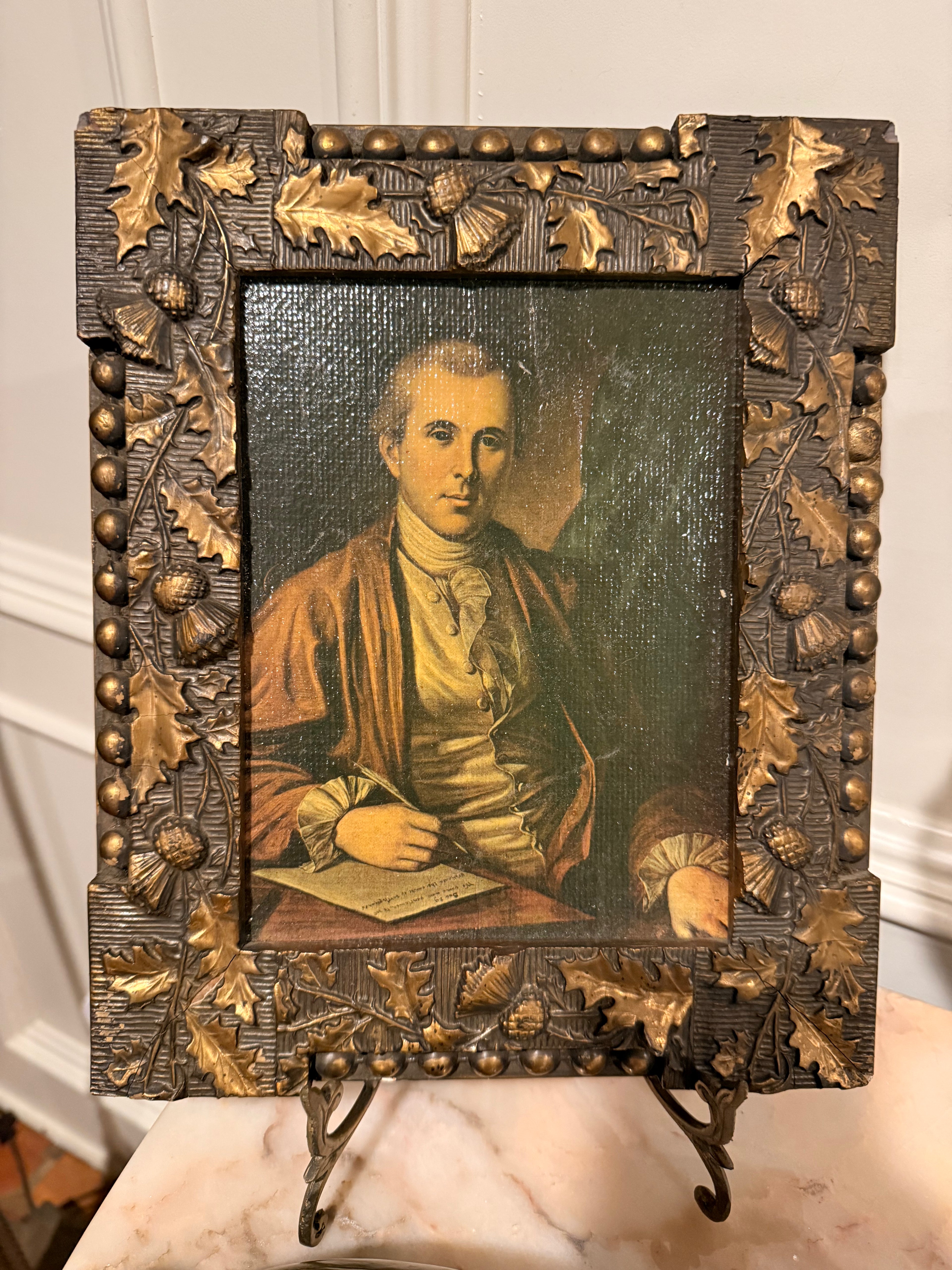 Vintage Benjamin Rush Oleograph in Ornate Foliage Frame