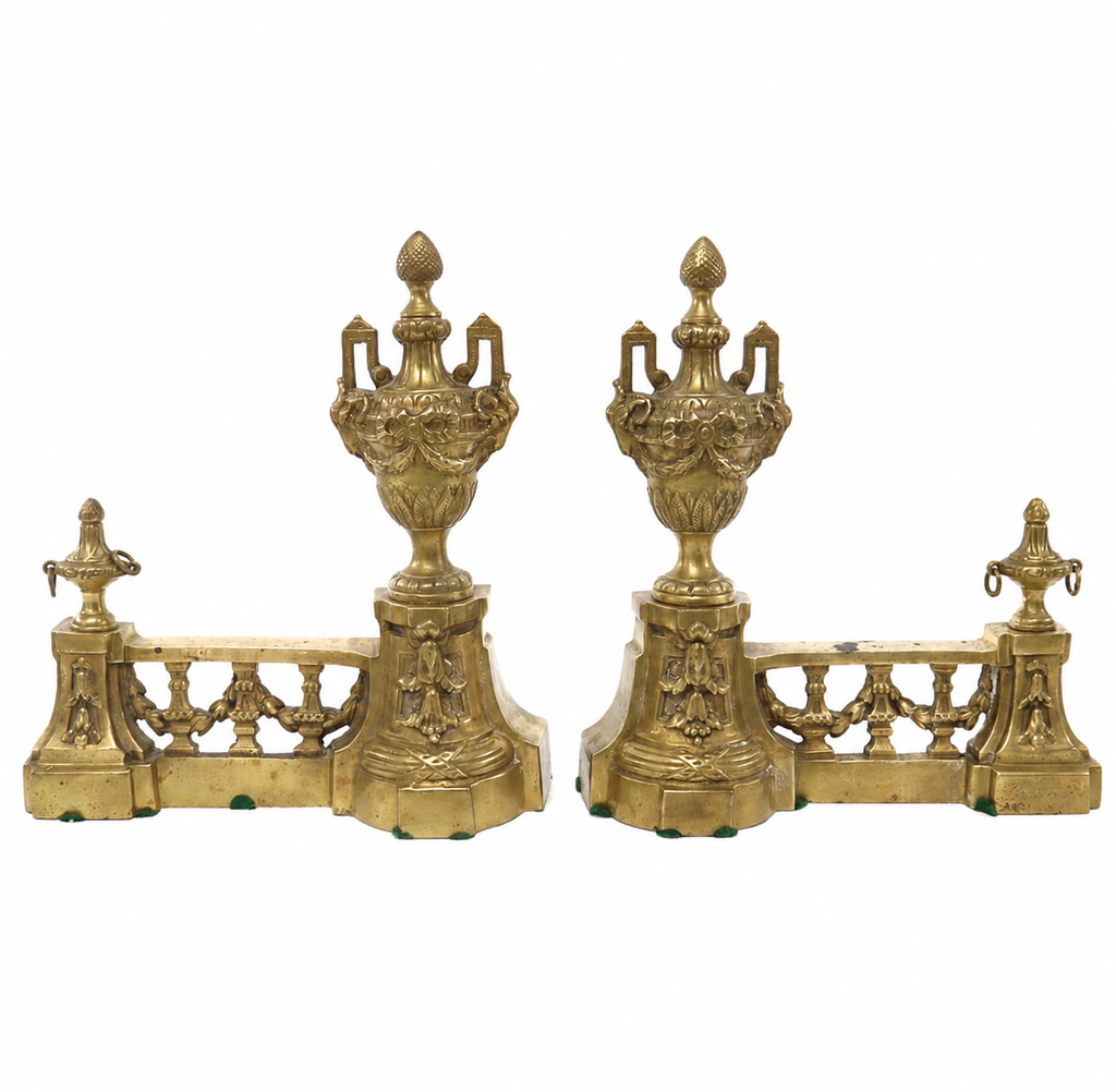 Vintage Castilian Made in Italy Brass Fireplace Chenets / Andirons – Pair