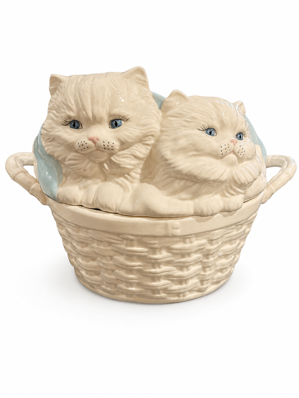Oversized Vintage Persian Cat Basket – Lidded Ceramic Storage Vessel