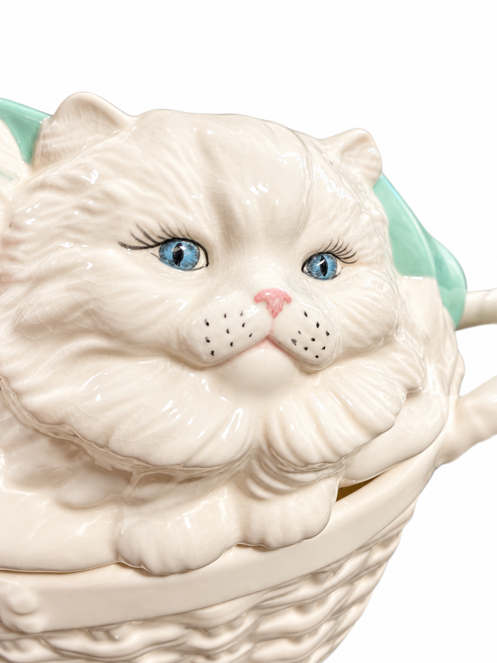 Oversized Vintage Persian Cat Basket – Lidded Ceramic Storage Vessel