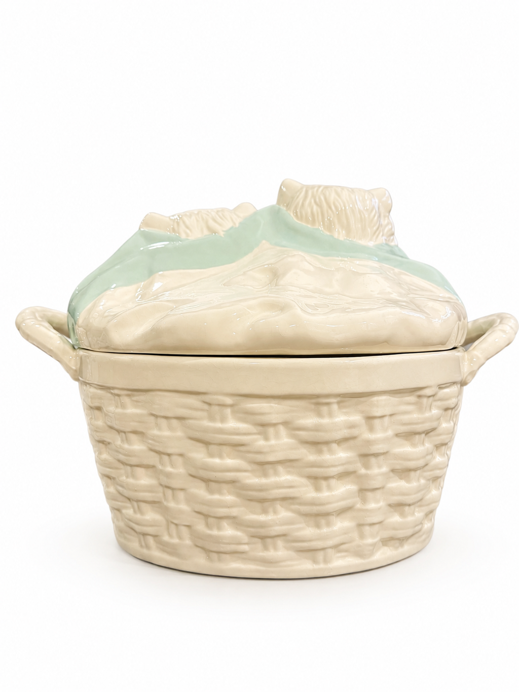 Oversized Vintage Persian Cat Basket – Lidded Ceramic Storage Vessel