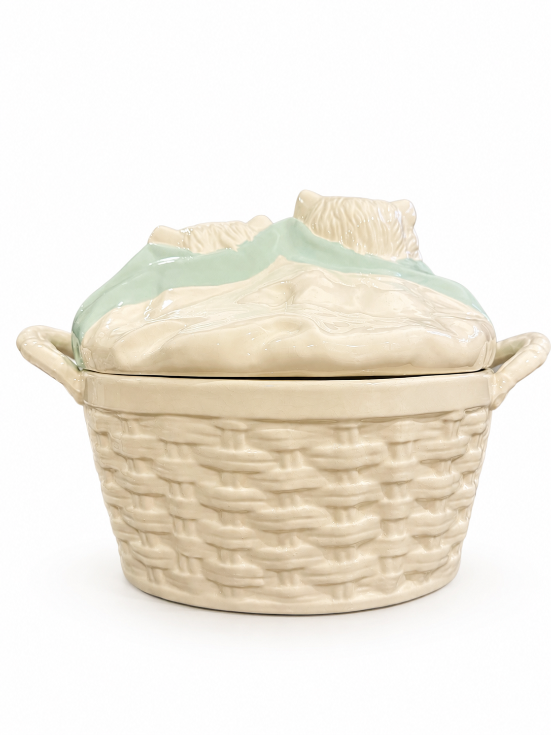 Oversized Vintage Persian Cat Basket – Lidded Ceramic Storage Vessel