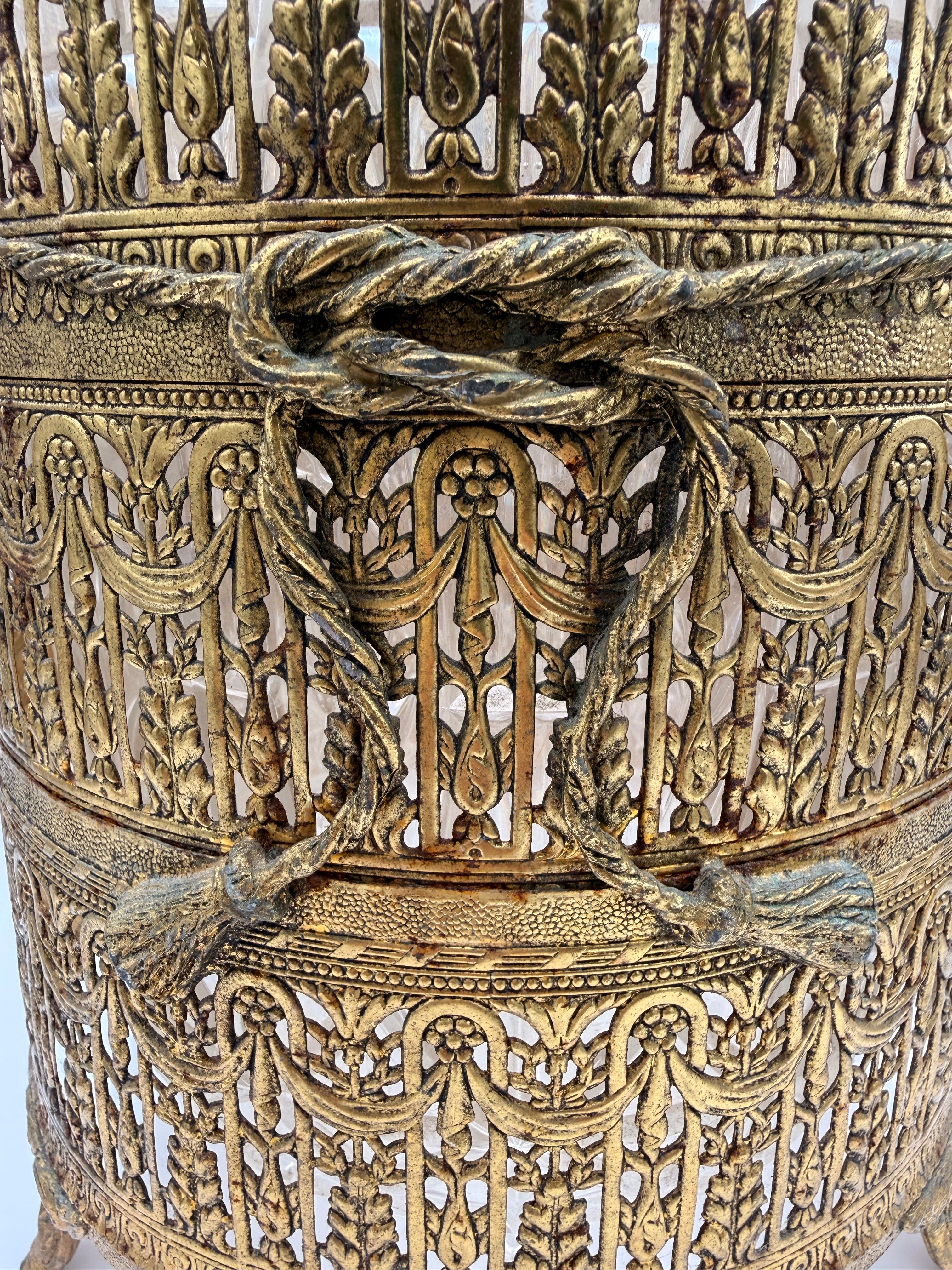Vintage Matson Hollywood Regency Gilt Filigree Wastebasket with Rope & Tassel Detail