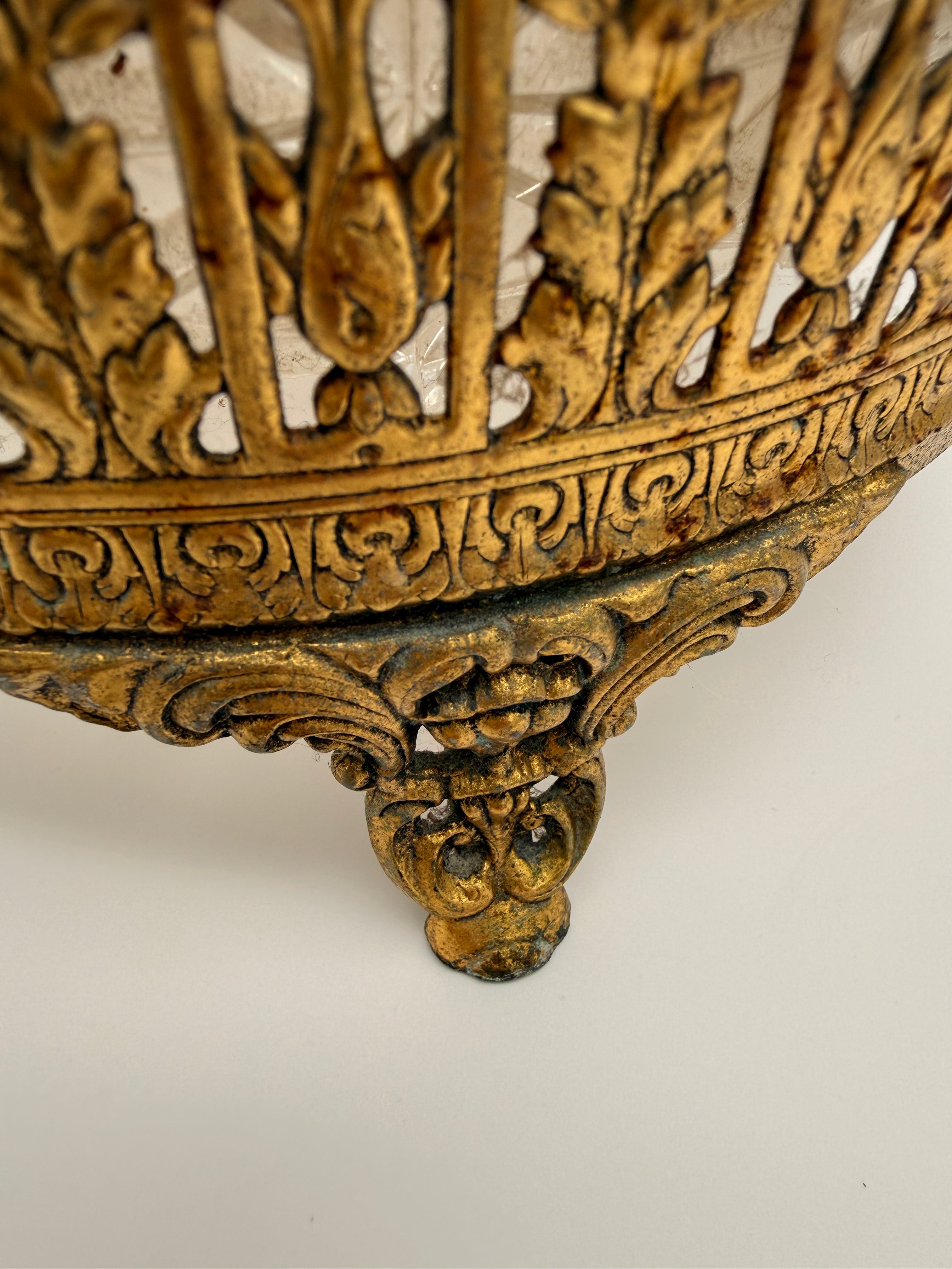 Vintage Matson Hollywood Regency Gilt Filigree Wastebasket with Rope & Tassel Detail