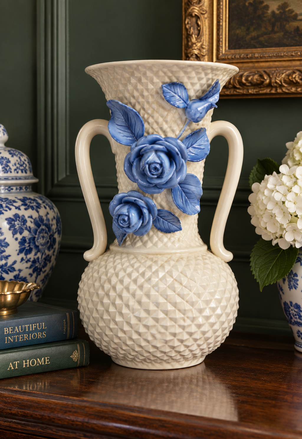 Vintage Moriyama Mori-Machi Japanese Blue Rose Vase