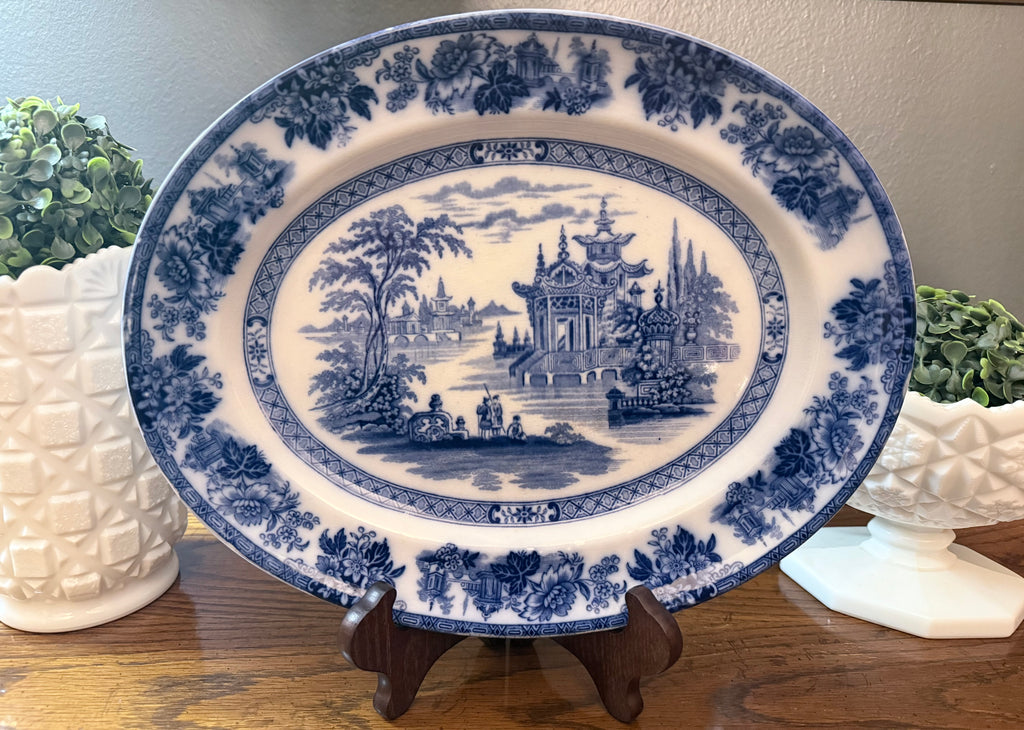 Antique Royal Doulton "Madras" Flow Blue Oval Serving Platter | 13.5"