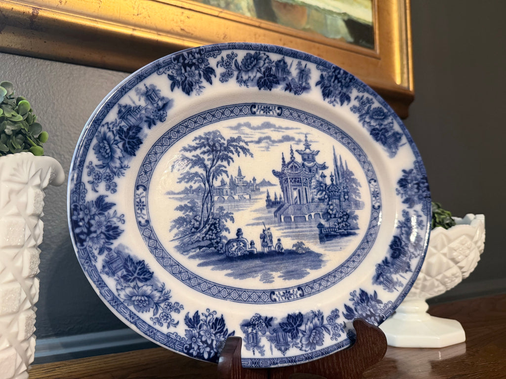 Antique Royal Doulton "Madras" Flow Blue Oval Serving Platter | 13.5"