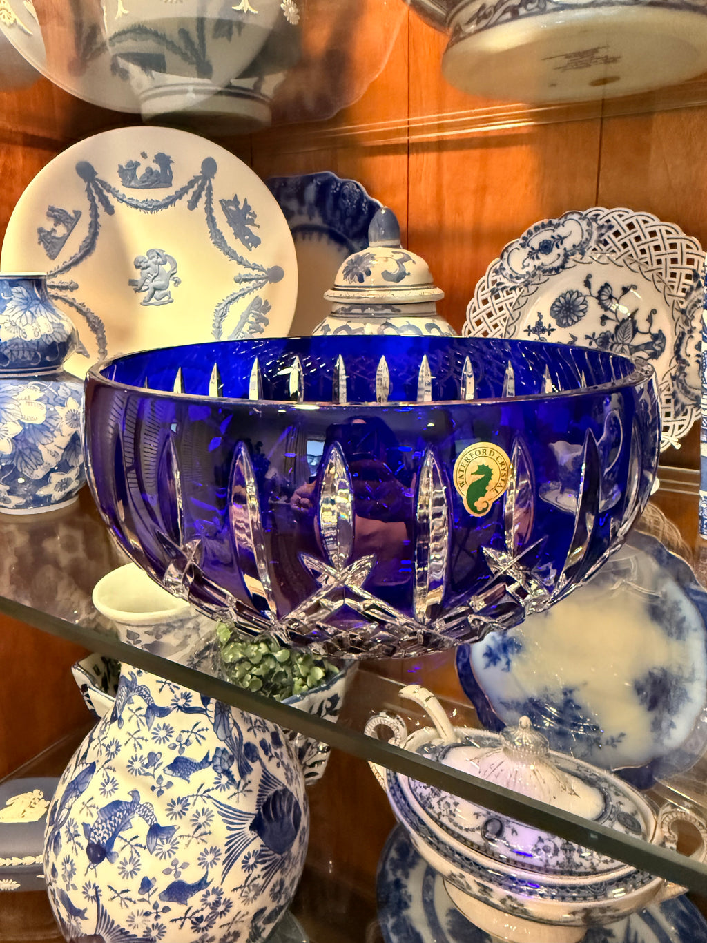 Waterford Crystal Araglin Prestige Collection Cobalt Blue Cut-to-Clear Bowl | 9"