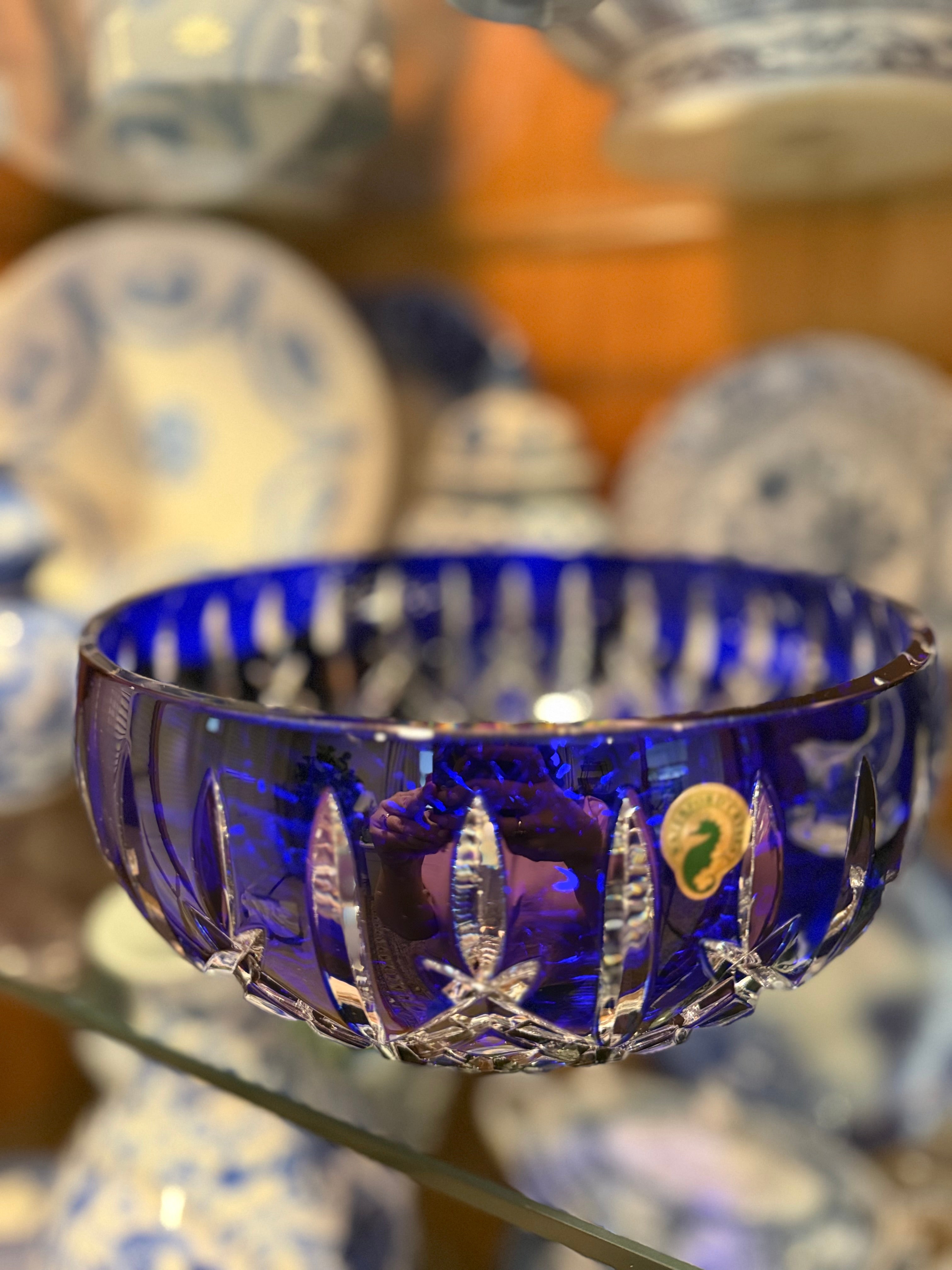 Waterford Crystal Araglin Prestige Collection Cobalt Blue Cut-to-Clear Bowl | 9"