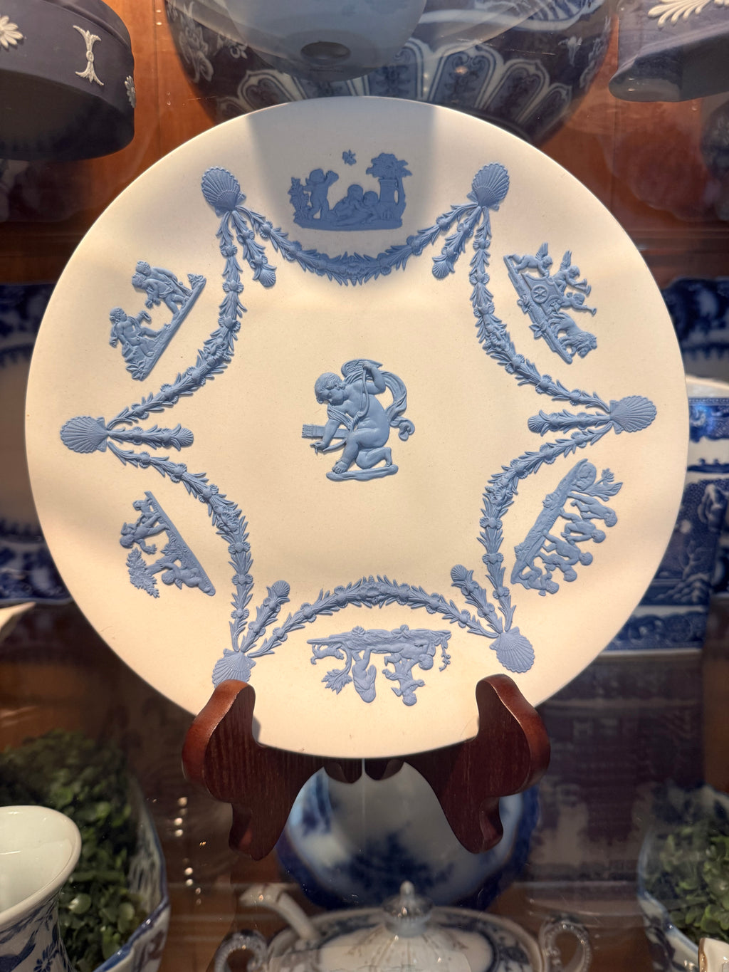 Rare Wedgwood Jasperware Blue & White Relief Plate – 9" Made in England