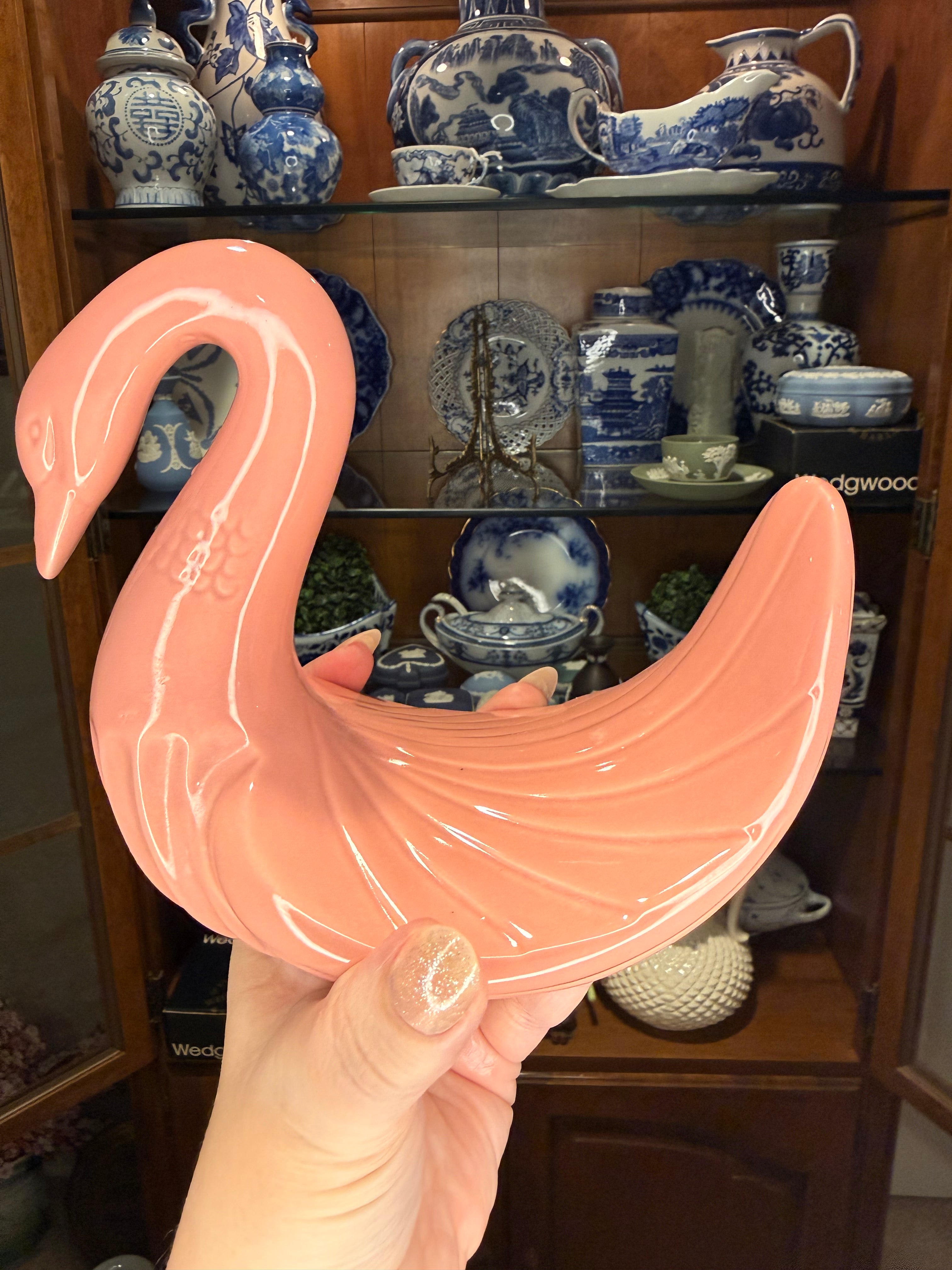 Vintage Pink Ceramic Swan Hand Towel Holder