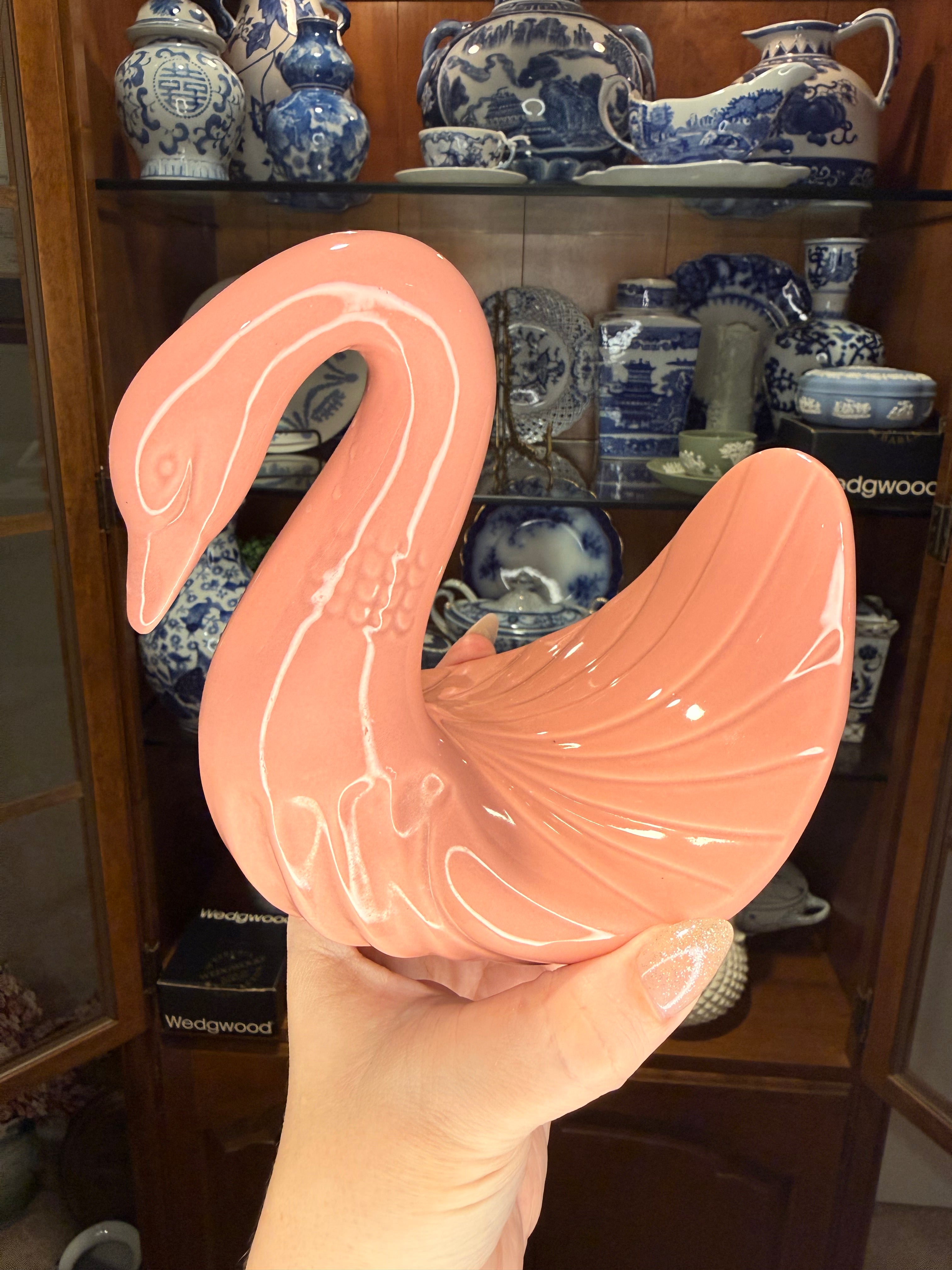 Vintage Pink Ceramic Swan Hand Towel Holder