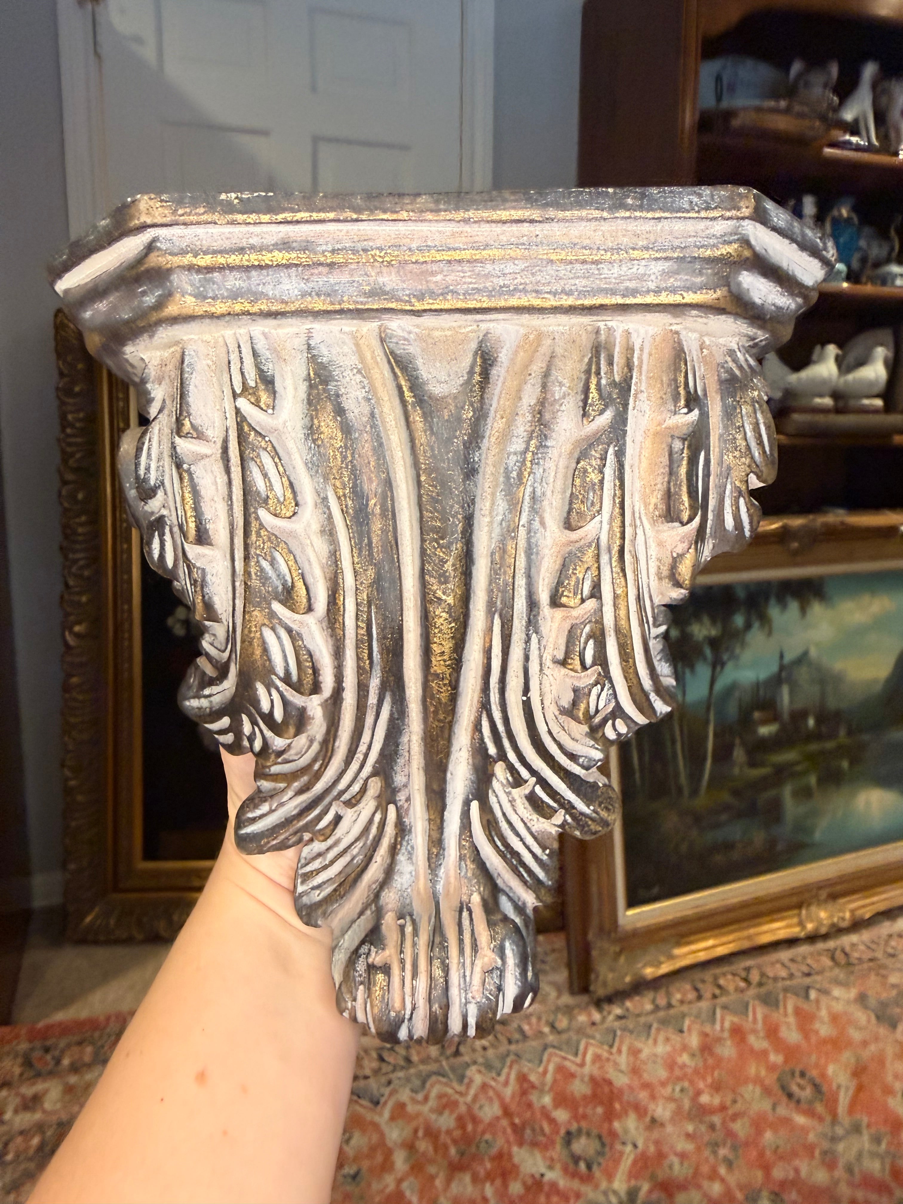 Vintage Carved Wood Acanthus Wall Sconce or Decorative Bookend