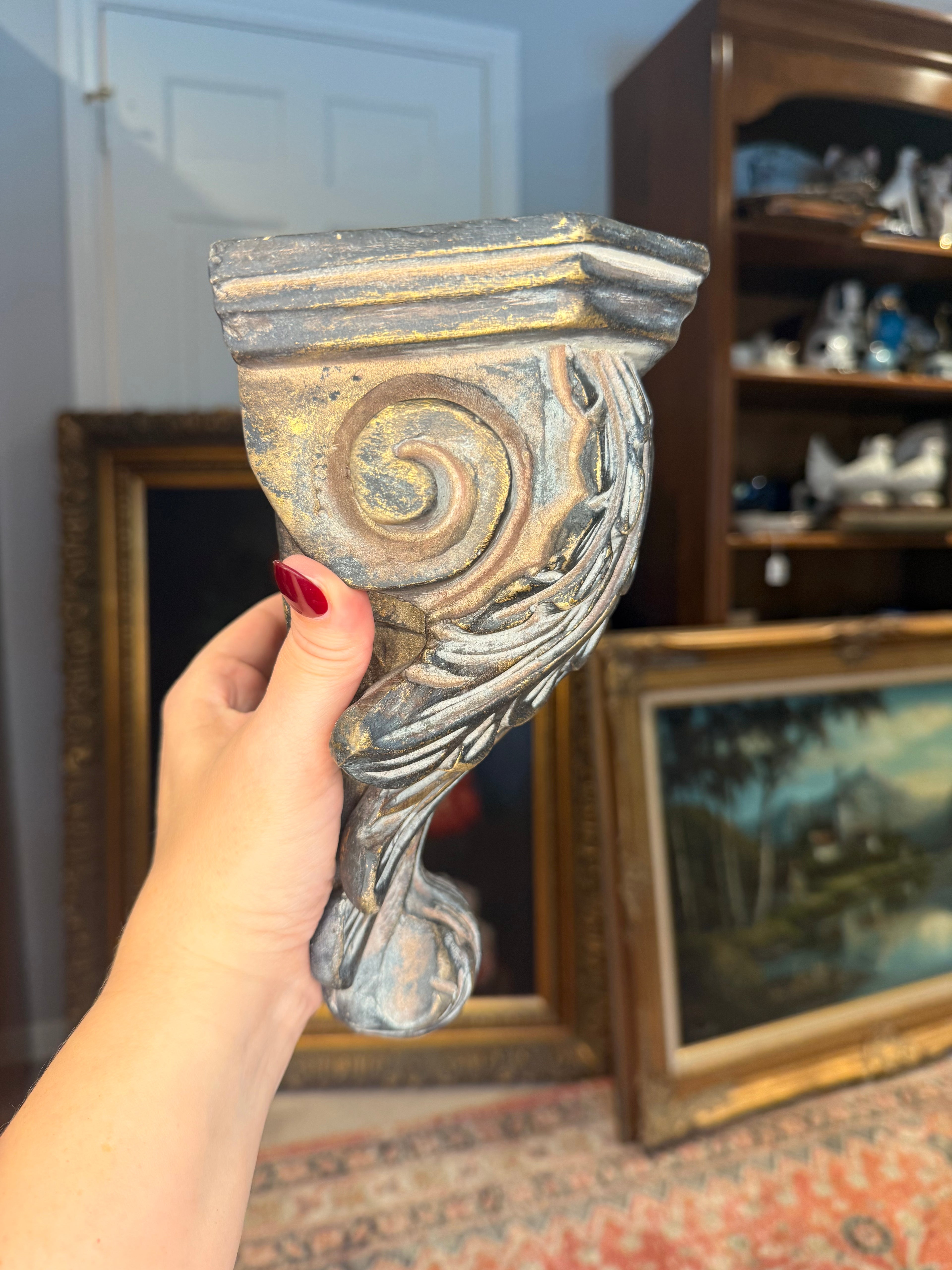 Vintage Carved Wood Acanthus Wall Sconce or Decorative Bookend