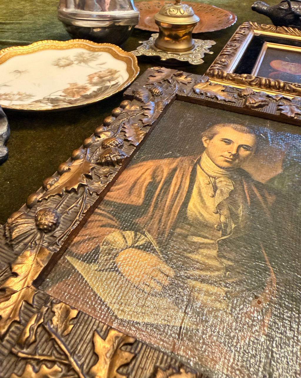Vintage Benjamin Rush Oleograph in Ornate Foliage Frame