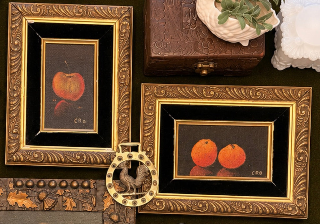 Vintage Framed Miniature Fruit Oil Paintings – Set of 2 | 9" x 7"