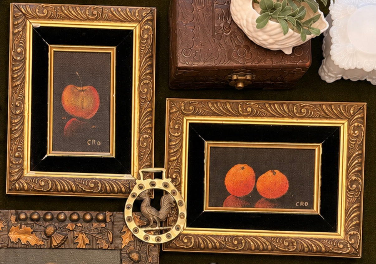Vintage Framed Miniature Fruit Oil Paintings – Set of 2 | 9" x 7"