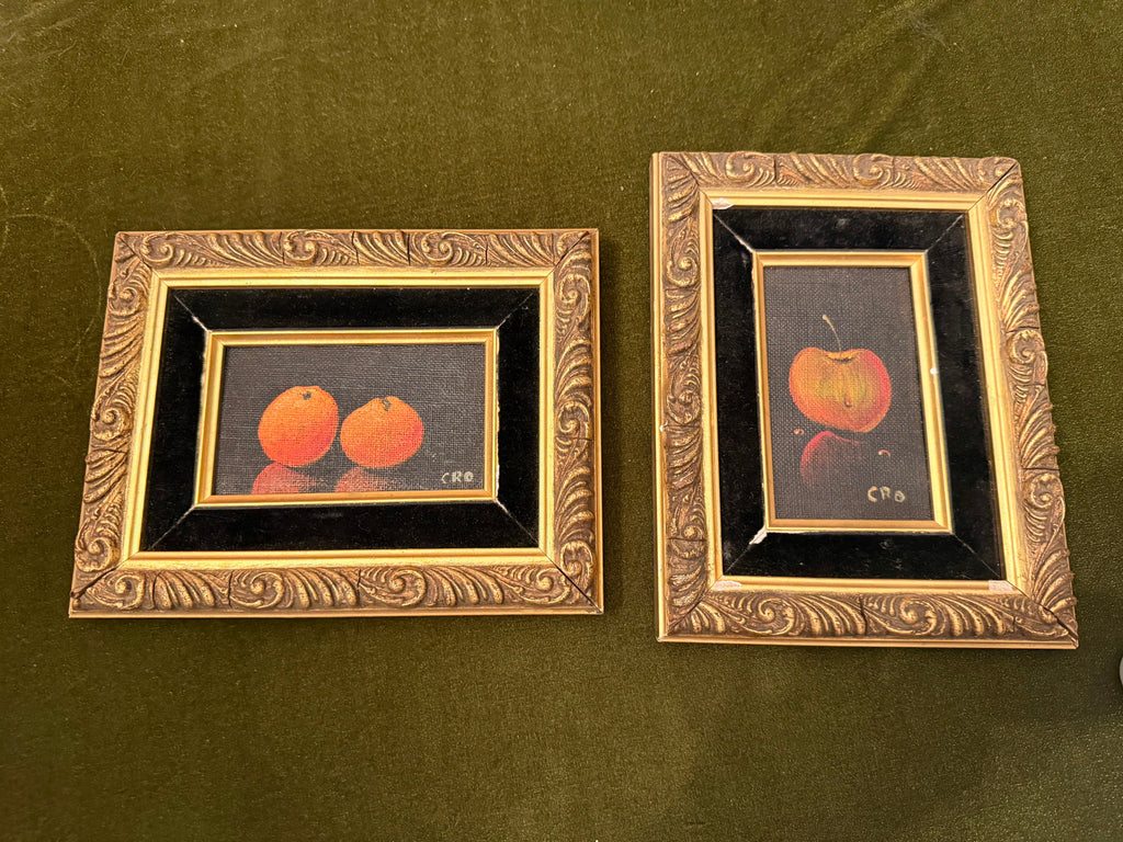 Vintage Framed Miniature Fruit Oil Paintings – Set of 2 | 9" x 7"