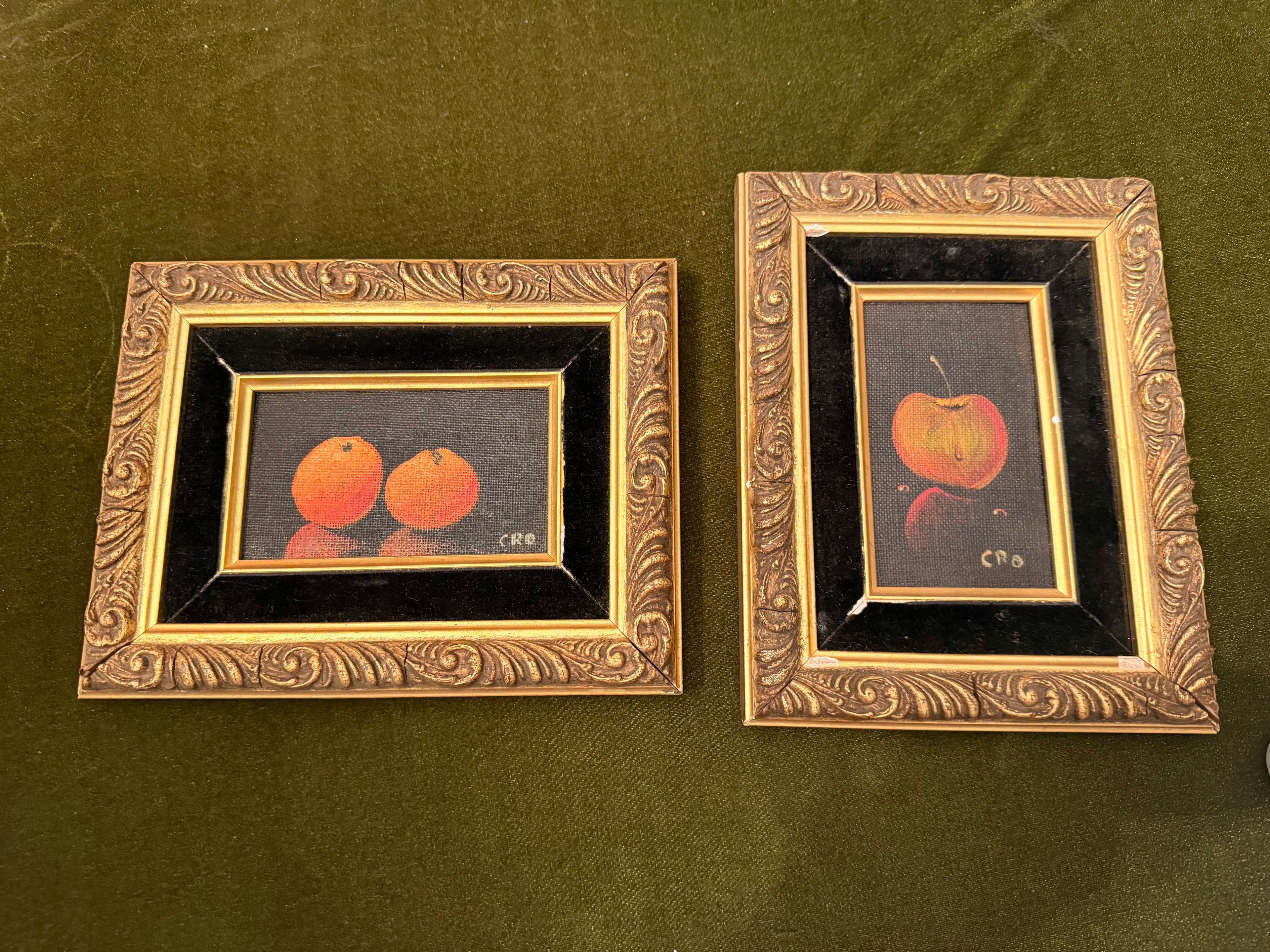 Vintage Framed Miniature Fruit Oil Paintings – Set of 2 | 9" x 7"